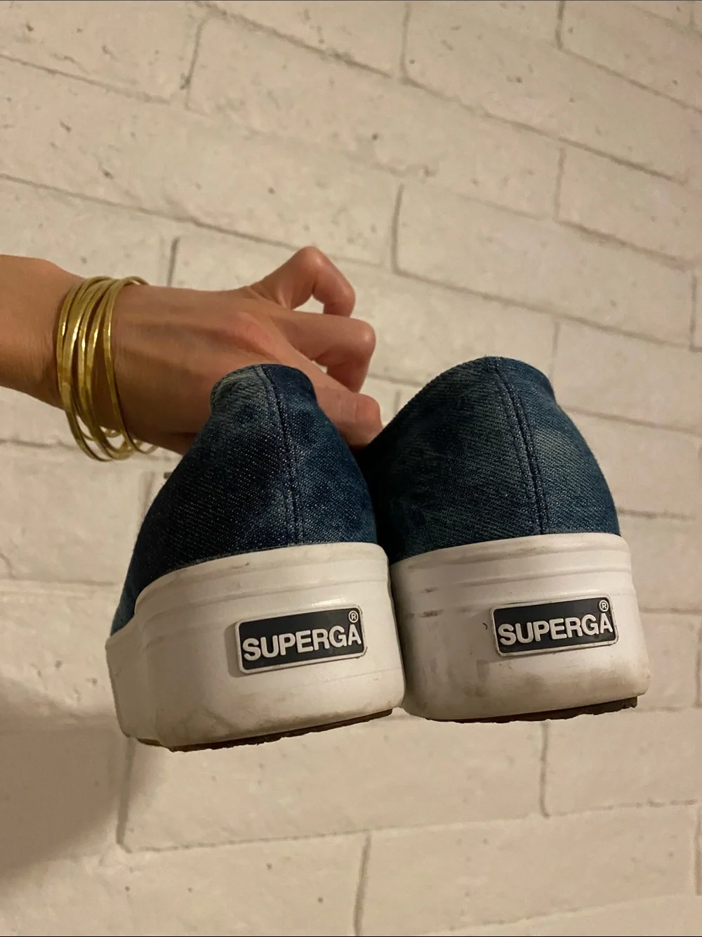 🌼 Superga Denim Lace-Up Platform Sneakers in Dark Blue Excellent Condition
